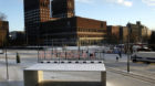 A man walks past the Portal to the World Thursday Dec. 9, 2010 in front of city hall in Oslo, Norway where a ceremony will be