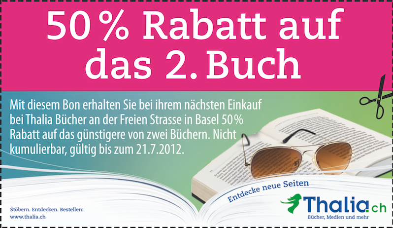 Gutschein ausdrucken oder auf den Handy-Bildschirm laden und bei Thalia an der Kasse vorweisen.