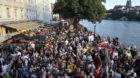 Participants of the Jungle Street Groove dance during the parade through the city center of  Basel on Saturday, September 4, 