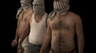 In this Wednesday, June 13, 2012 photo, three Palestinian stone throwers pose for a portrait masked in kaffiyehs to conceal t