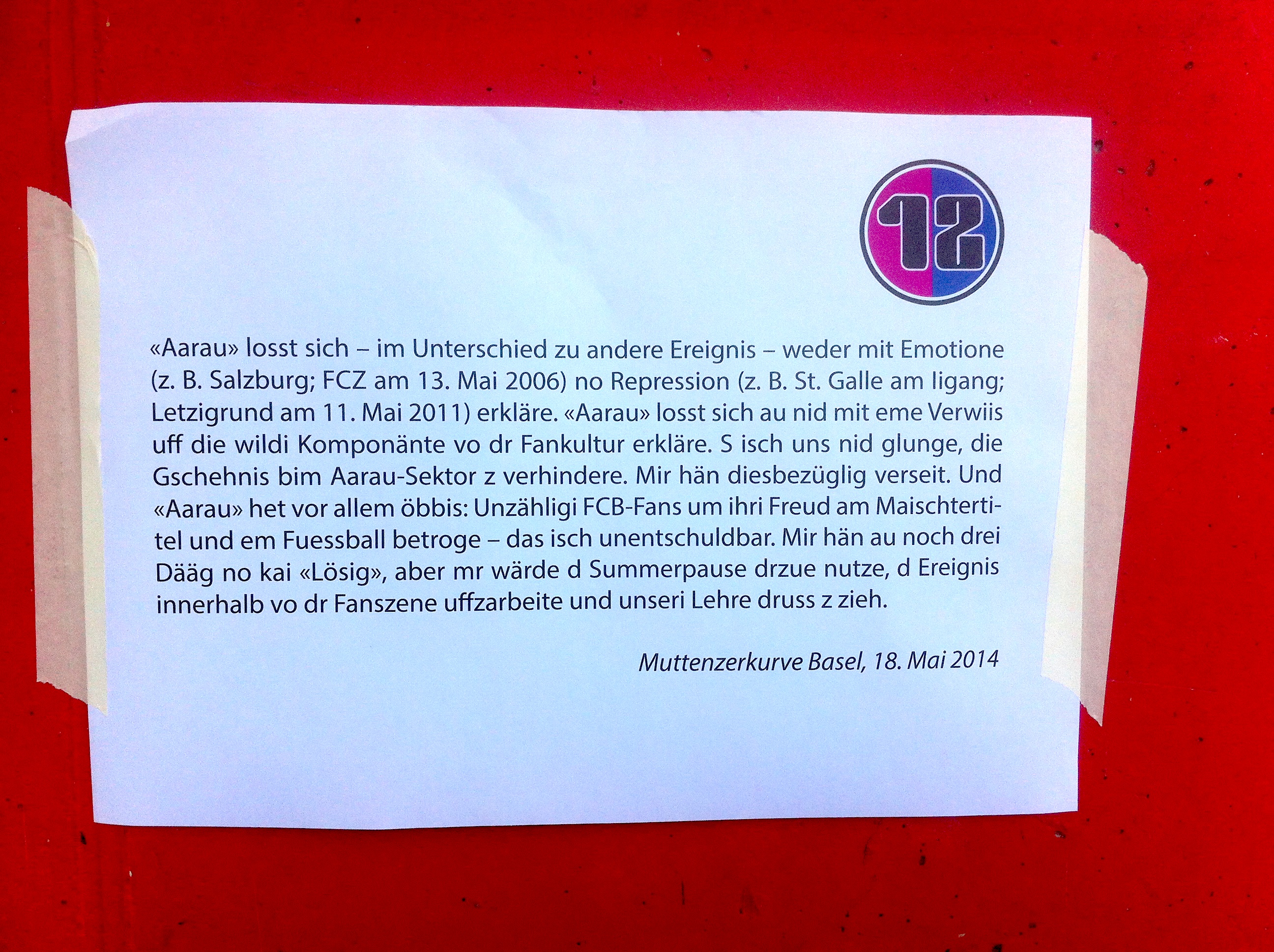 «Wir haben diesbezüglich versagt» – die Muttenzerkurve nimmt Stellung nach den Ausschreitungen vom Donnerstag in Aarau auf   