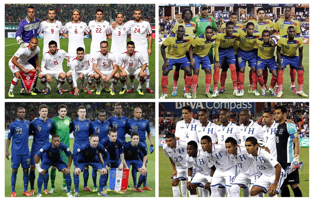 epa03979882 Combo picture that show the team photos of the teams of the E group of the 2014 FIFA World Cup Brazil: Swiss (up-L), Ecuador (up-R), France (down-L) and Honduras (down-R) after the final draw of the preliminary round groups held in Costa do Sa