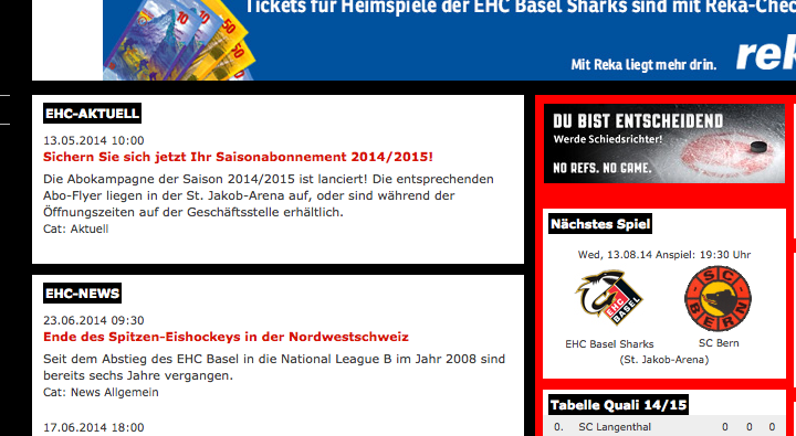 Die eine Neuigkeit überholt die andere: Oben preist der EHC noch seine Saisonkarten an – unten wird das Ende verkündet. Um 14 Uhr dann ist auf der Website nur noch ein Abschiedsbrief zu lesen.
