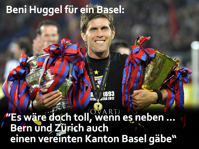 Die Spieler des FC Basel mit Benjamin Huggel feiern den Meistertitel im Stadion St. Jakob-Park in Basel, am Mittwoch, 23. Mai 2012. (KEYSTONE/Georgios Kefalas)