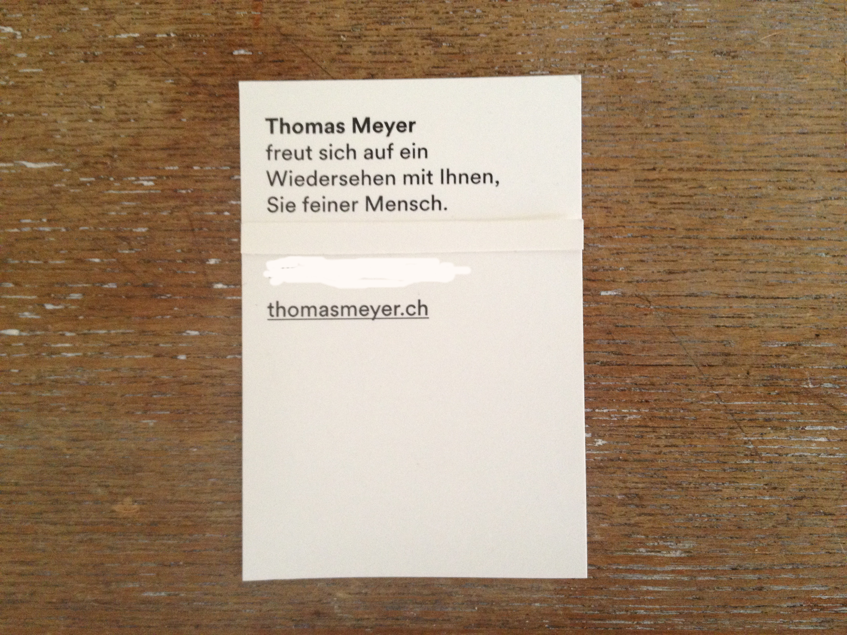 Sympathischer Mann, sympathische Botschaft: Thomas Meyers Visitenkärtli.