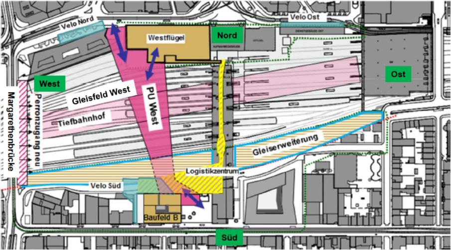 Die neue Personenunterführung West soll die bisherigerige Bahnhofspaserelle am Bahnhof SBB entlasten. Bis 2022 soll sie fertigestellt sein. 