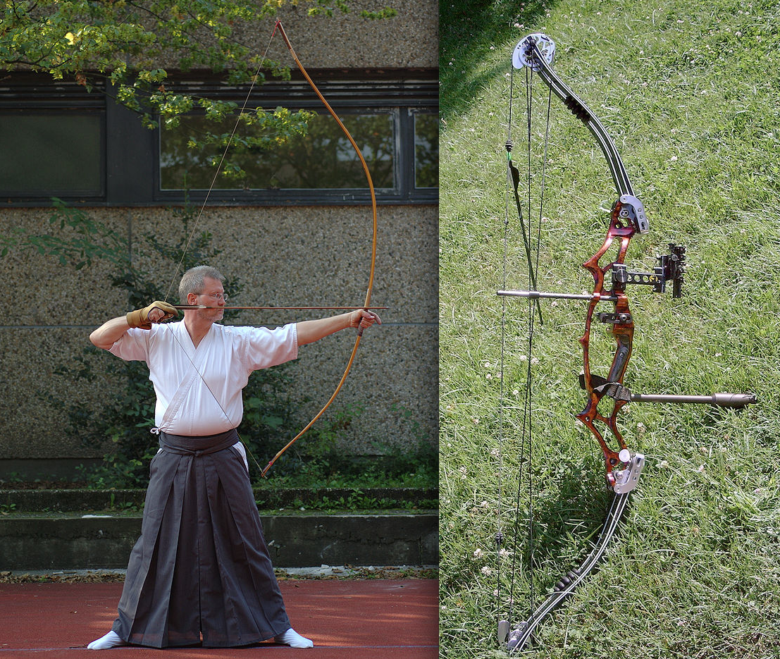 Japanische Bögen (links) sind asymmetrisch im Gegensatz zu europäischen (Symbolbild).