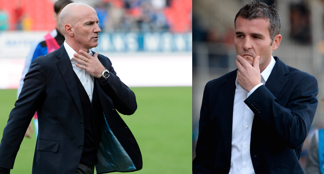 Die Schlinge zog sich zu, als Carlos Bernegger (links) auch am Sonntag in Sion nicht die Wende mit seinem Team schaffte. Nun muss Sportchef Alex Frei (rechts) einen neuen Trainer präsentieren.
