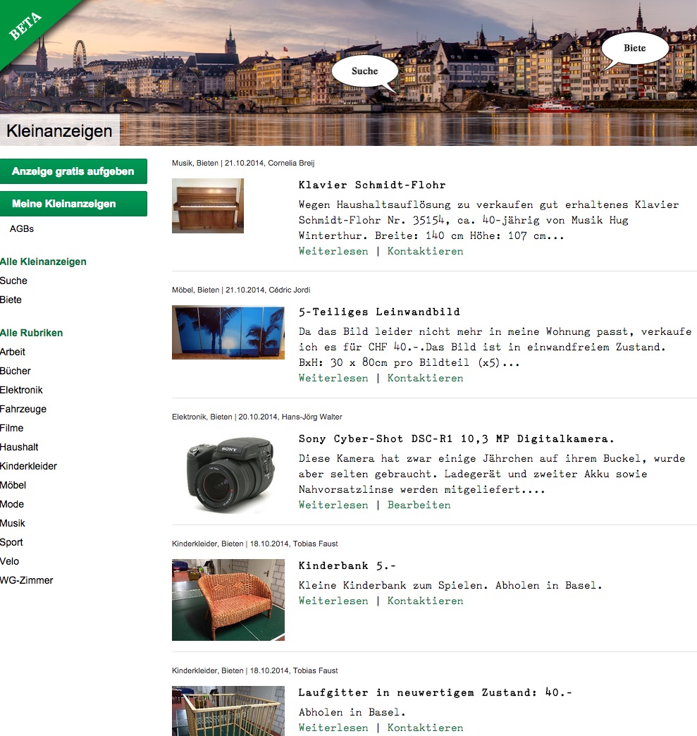 So sieht unser Kleinanzeigenportal aus.