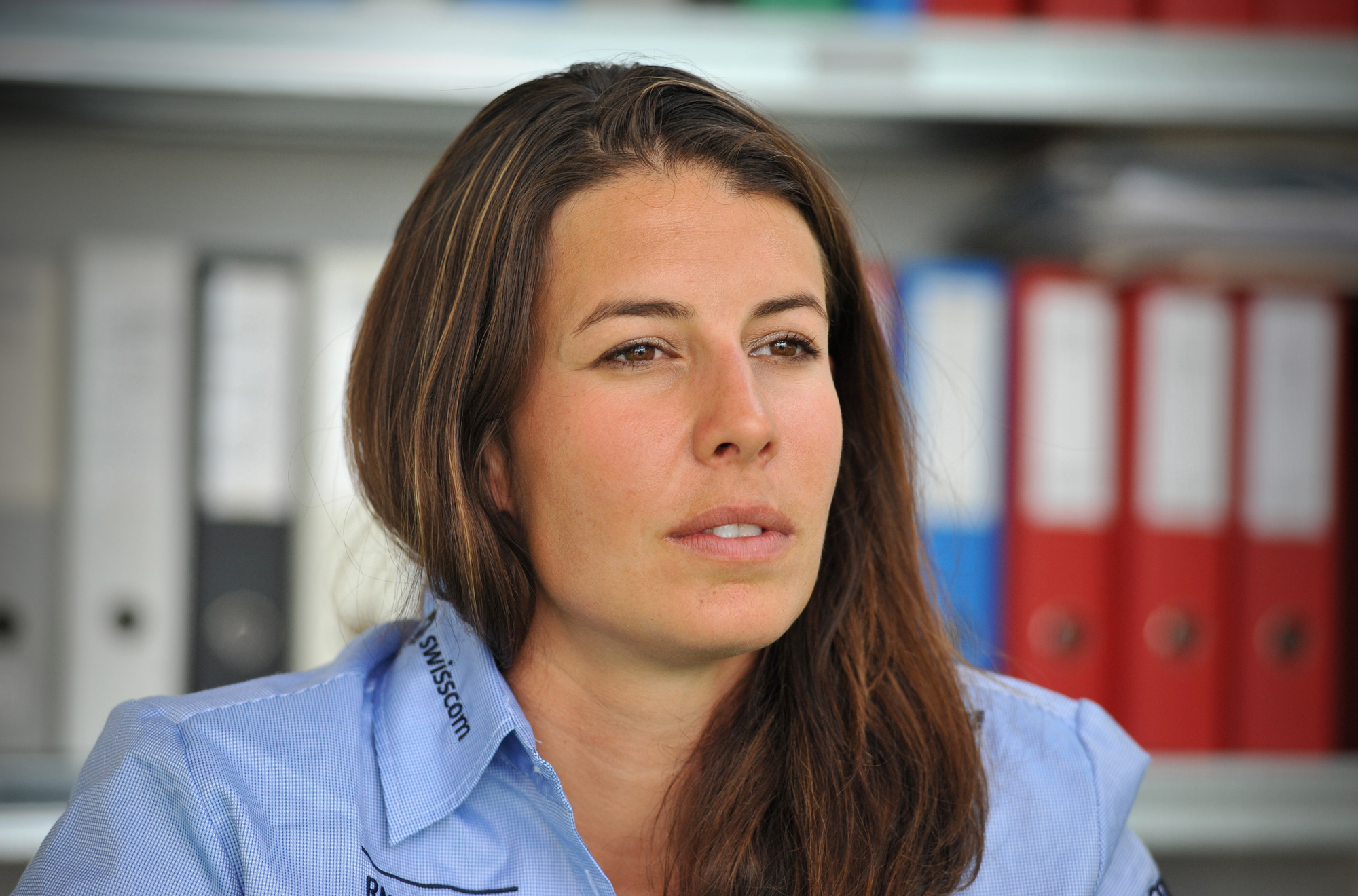 Dominique Gisin beim Interview im Sportmuseum, 2014
