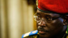 Burkina Faso Lt. Col. Issac Yacouba Zida pauses as he makes an announcement to the media in the city of Ouagadougou, Burkina