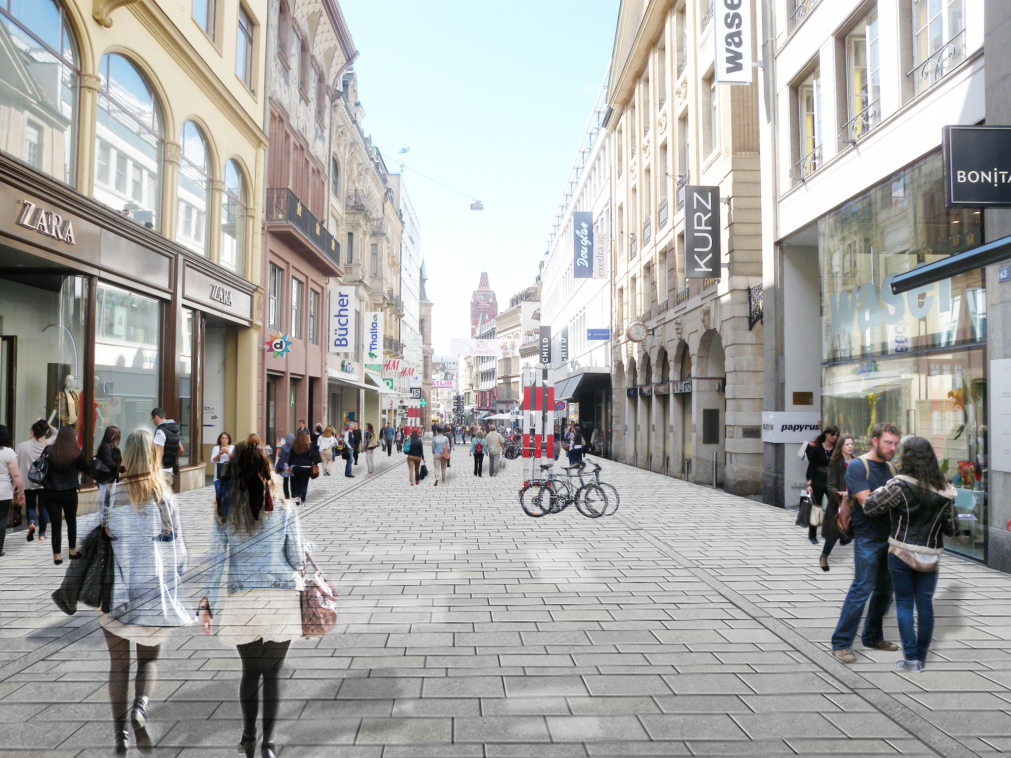 Die Freie Strasse mit einer Vollpflästerung mit Alpnacher Quarzsandstein-Platten