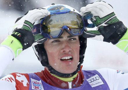 ZUR SELEKTION DER SCHWEIZER SKI ALPIN MAENNER FUER DIE WM 2015 IN BEAVER CREEK UND VAIL VOM 2. FEBRUAR BIS 15. FEBRUAR 2015, STELLEN WIR IHNEN FOLGENDES BILDMATERIAL ZUR VERFUEGUNG - Daniel Yule of Switzerland looks on in the finish after the second run of the men's Slalom race at the FIS Alpine Ski World Cup at the Lauberhorn, in Wengen, Switzerland, Saturday, January 17, 2015. (KEYSTONE/Peter Klaunzer)