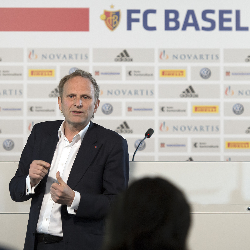 Stephan Werthmueller, Verwaltungsrat fuer Finanzen, spricht an der Bilanz-Pressekonferenz des FC Basel 1893 im Medienzentrum des Stadions St. Jakob-Park in Basel am Montag, 24. Maerz 2014. (KEYSTONE/Georgios Kefalas)