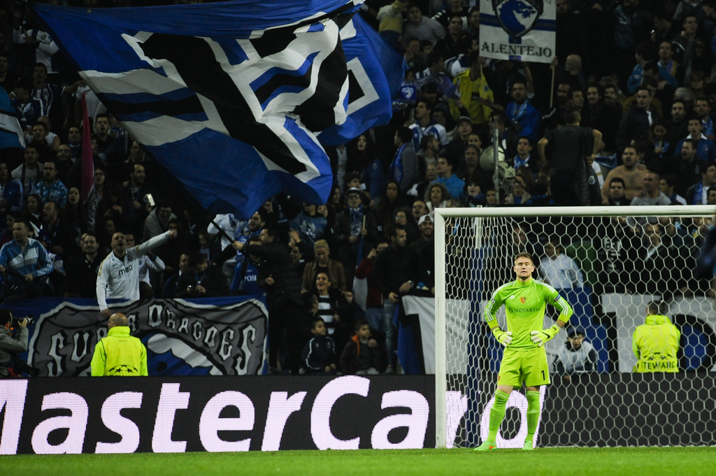 Basel's goalkeeper Tomas Vaclik reacts during the Champions League round of sixteen second leg soccer match between FC Porto and FC Basel at the at Dragao Stadium in Porto, Portugal, Tuesday, March 10, 2015. FC Porto beats the FC Basel 4-0. (AP Photo/Paulo Duarte)