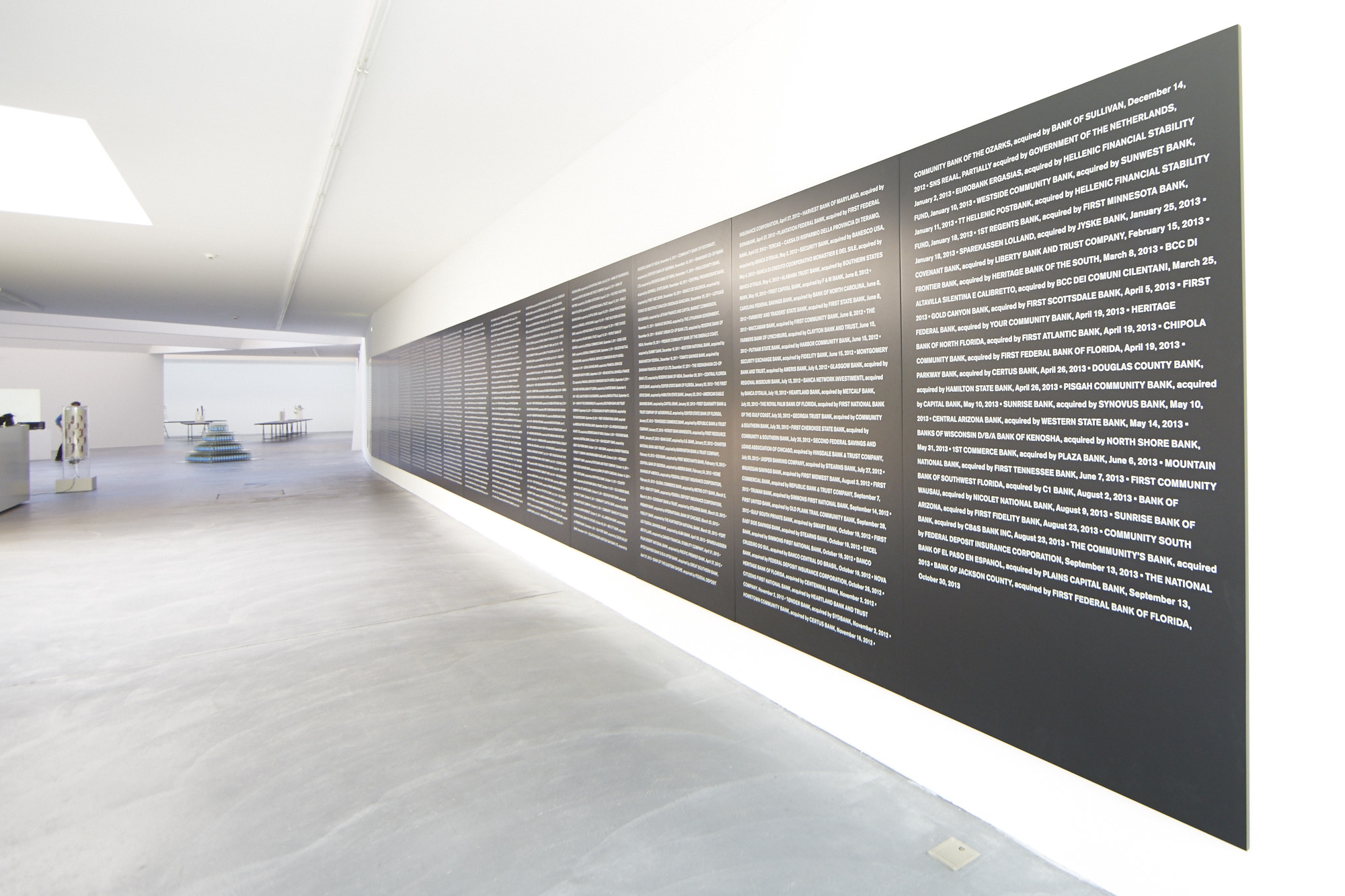 Eine ganze Wand voller Namen von Banken, die bankrott gegangen sind.