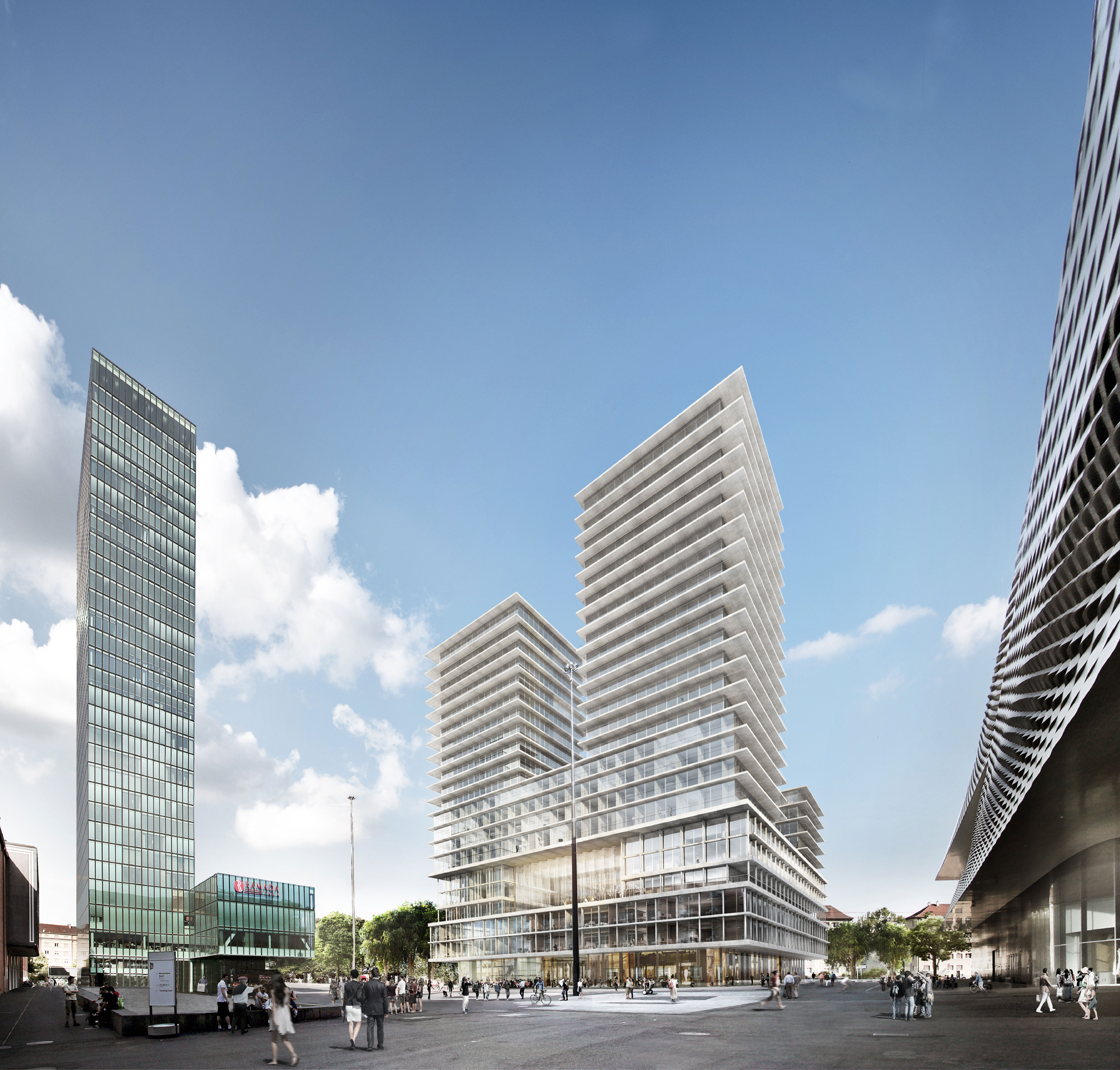 Ein multifunktionaler Neubau anstelle des Parkhauses soll den freien Teil des Messeplatzes beleben.