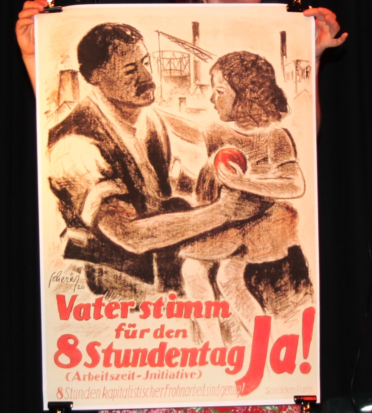 Erstellt 1920, thematisch aber ziemlich modern: Ein Plakat zur kantonalen Abstimmung über den 8-Stunden-Tag von Carl Scherer.
