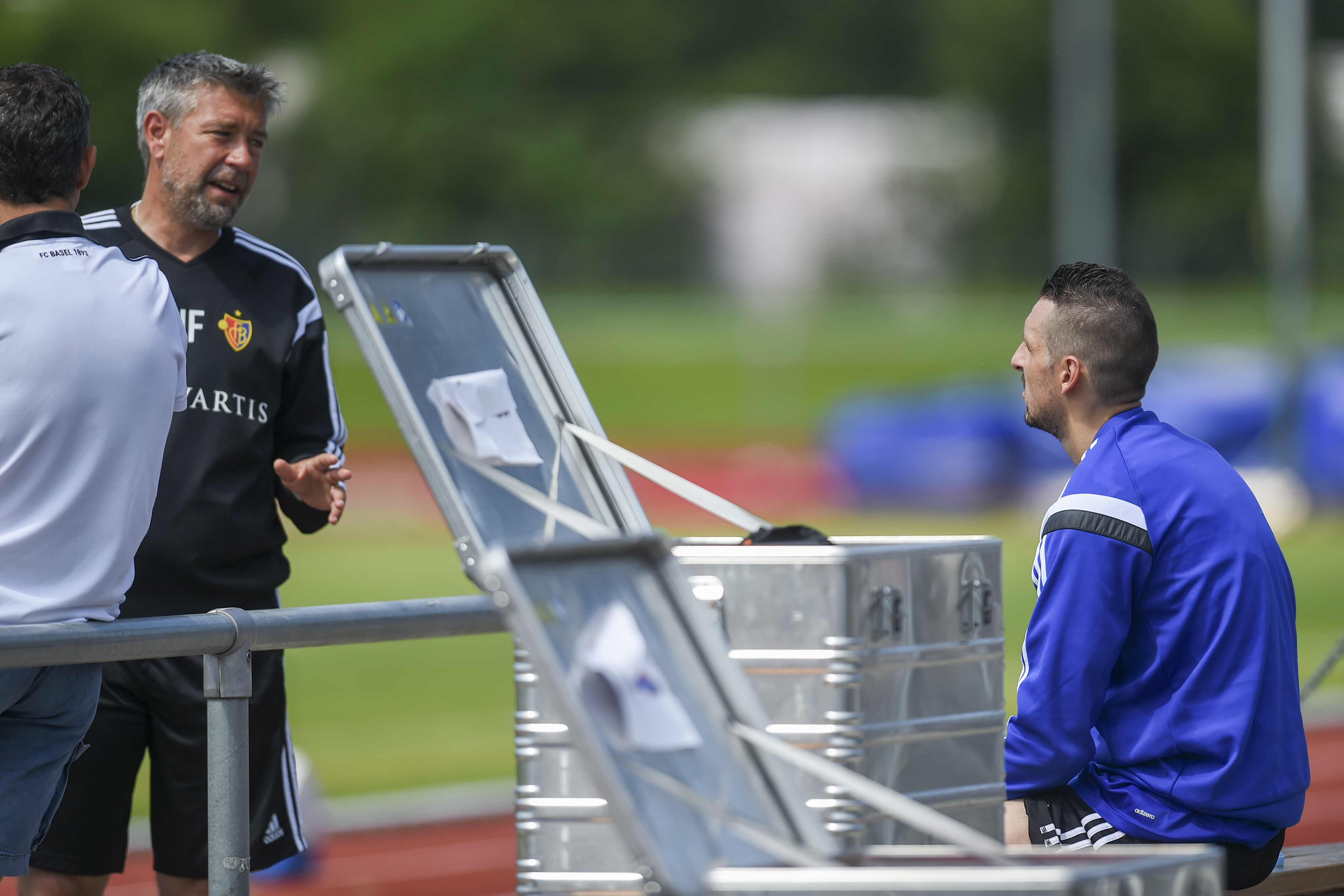 02.07.2015; Rottach-Egern; Fussball Super League - Trainingslager FC Basel; Trainer Urs Fischer (Basel) Zdravko Kuzmanovic (Basel) (Andy Mueller/freshfocus)