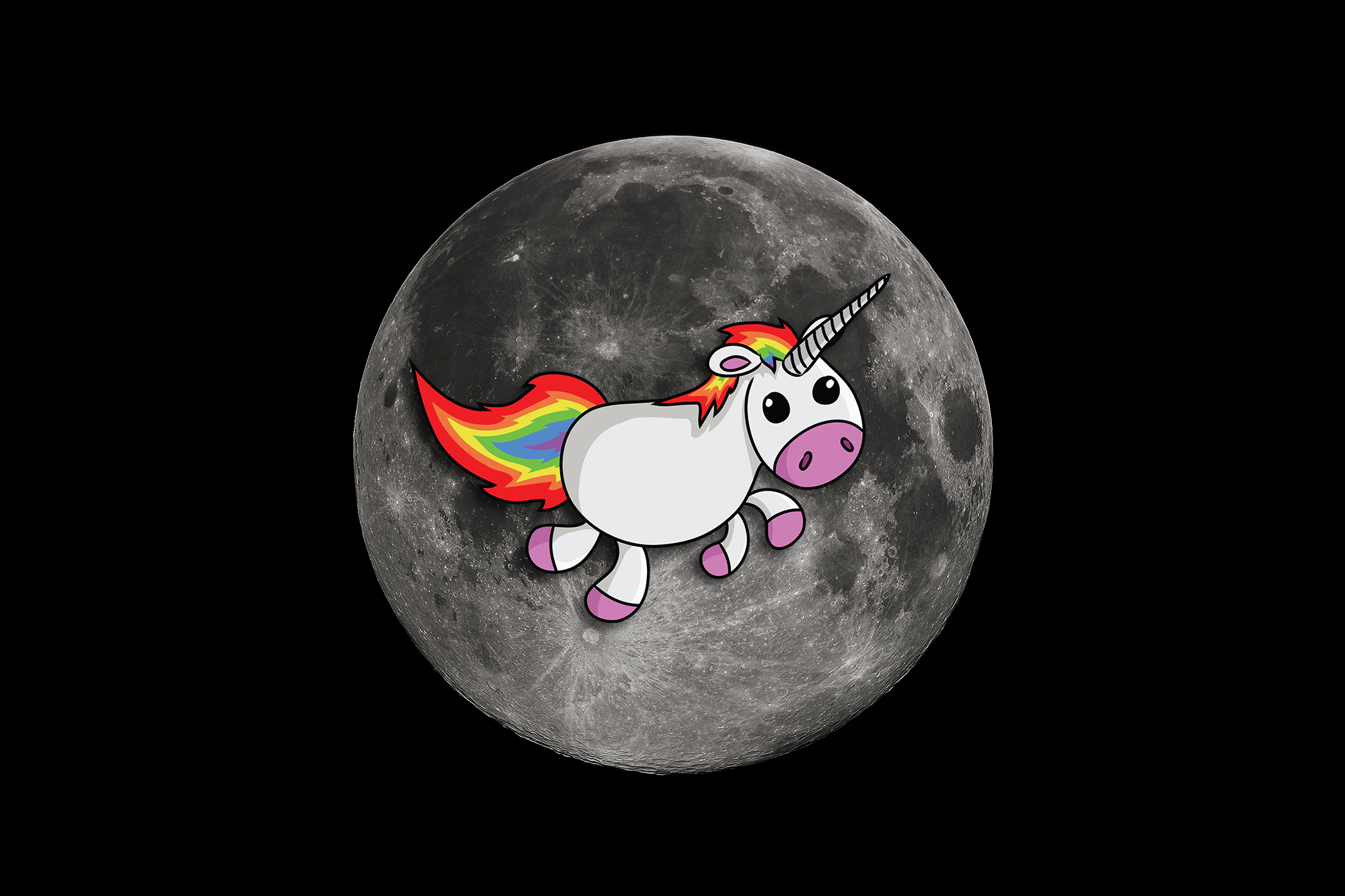 Selbstverständlich ein Scherz: Das Einhorn im Mond.
