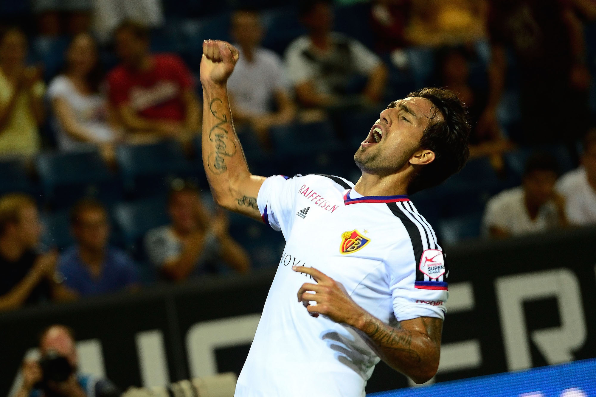 08.08.2015; Luzern; Fussball Super League - FC Luzern - FC Basel; Matias Delgado (Basel) jubelt nach dem Tor zum 3:1 (Daniela Frutiger/freshfocus)