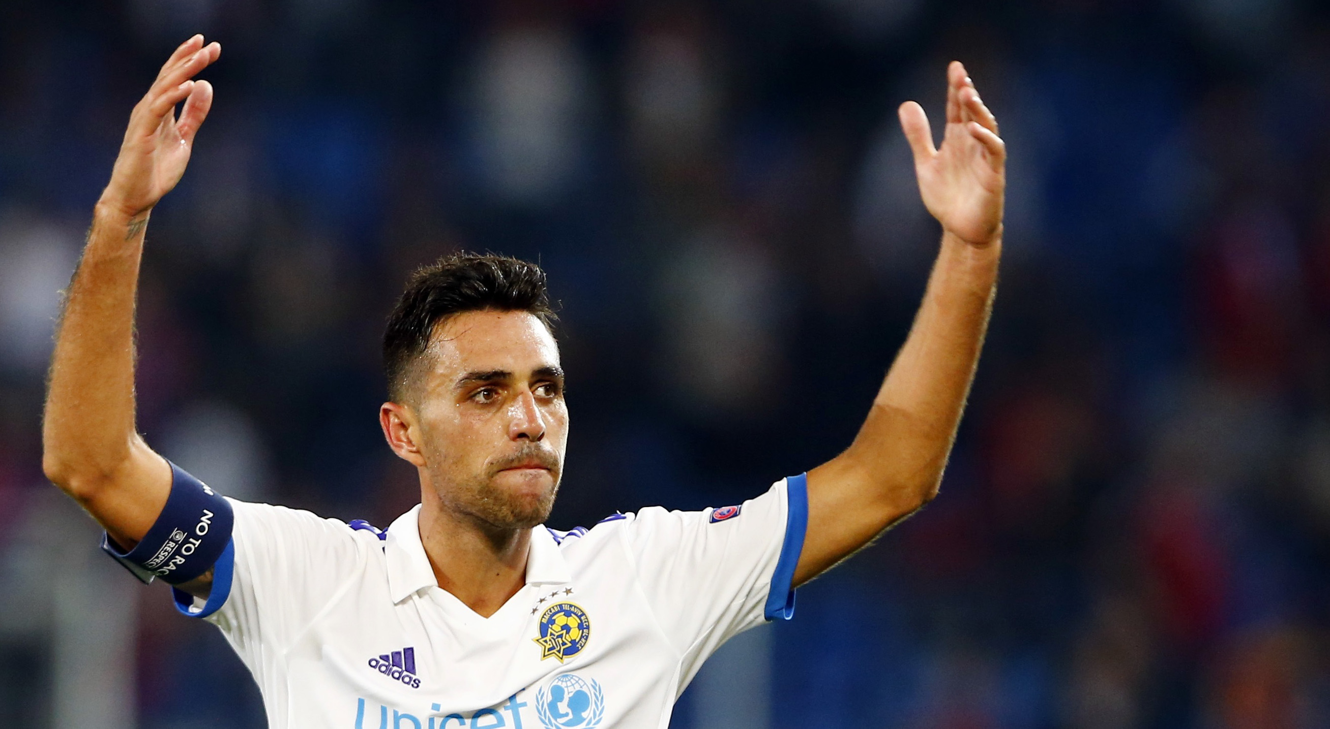 Maccabi Tel Aviv's Eran Zahavi reacts after their Champions League play-off first leg soccer match against FC Basel at the St. Jakob Park stadium in Basel August 19, 2015. REUTERS/Arnd Wiegmann