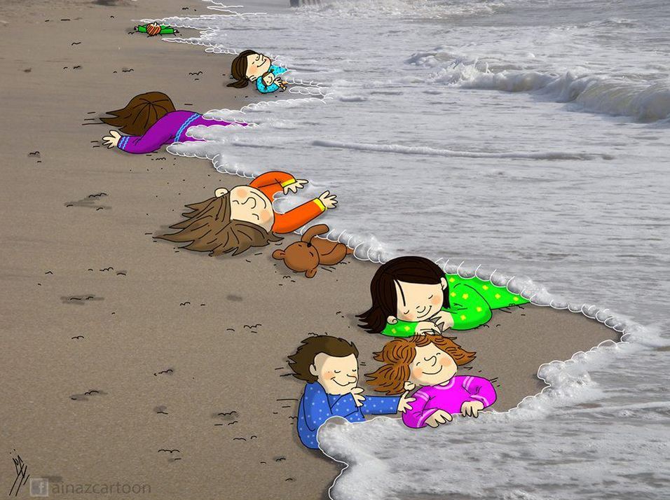 So verarbeitete ein Künstler das Bild vom toten Kind am Strand.