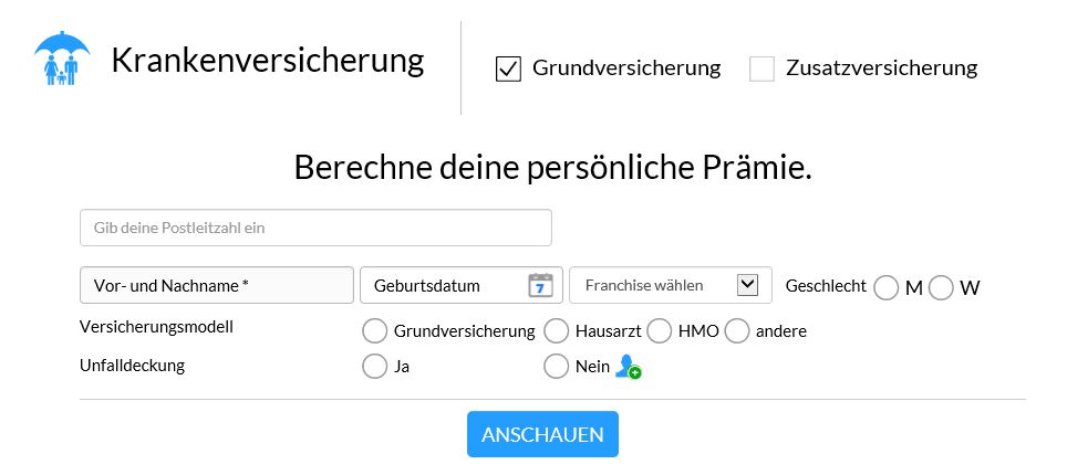 Wer Krankenversicherungen vergleichen möchte, gibt bei «smartie» die üblichen Parameter ein.
