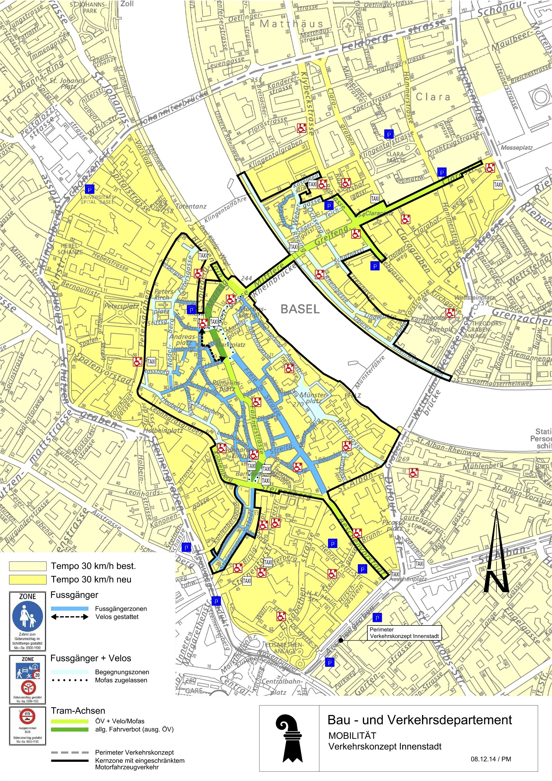 Im Projektplan Ende 2014 noch enthalten war der Velogegenverkehr auf der Route zwischen Spiegelgasse und Falknerstrasse durch die Achse Stadthausgasse – Schneidergasse – Glockengasse – Hutgasse.