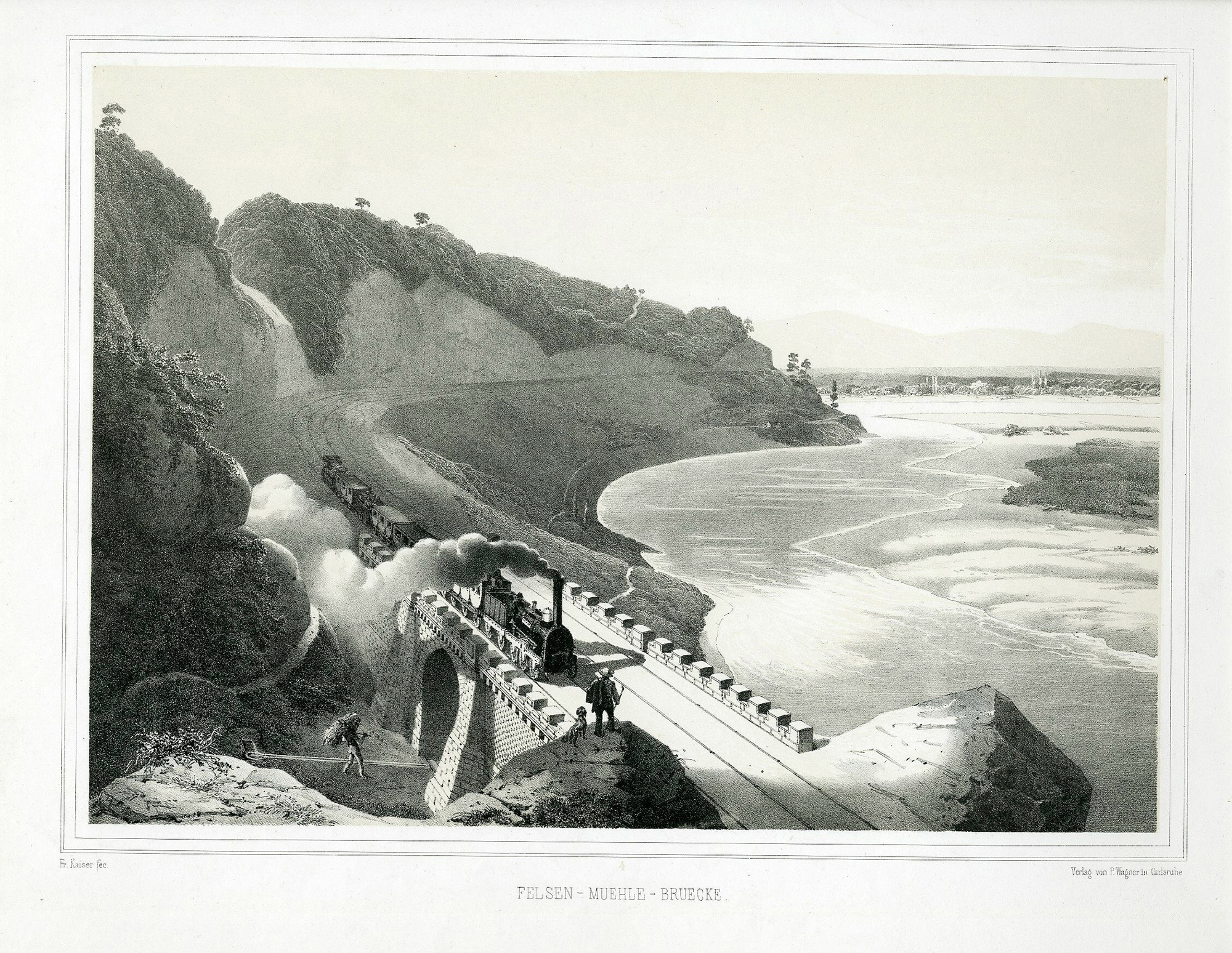 Friedrich Kaiser: «Felsen-Muehle-Bruecke», um 1849, Litografie auf Papier.