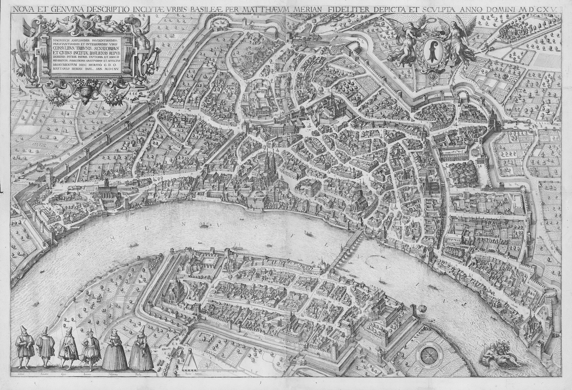 Die bekannte Vogelschau der Stadt Basel von Matthäus Merian d. Ä. bildet den Rahmen des Games.