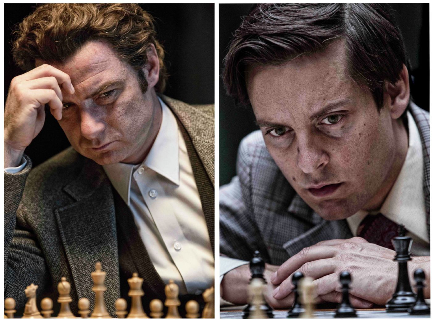 Levy Schreiber als Boris Spasski und Tobey Maguire als Bobby Fischer.