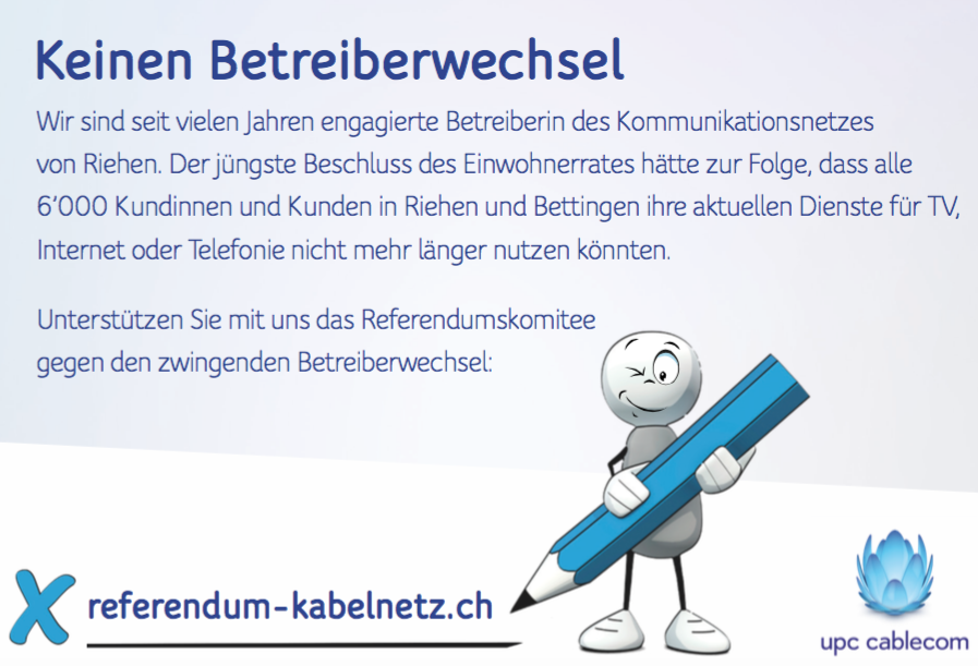 Eingriff in die Meinungsbildung? Cablecom-Inserat in der «Riehener Zeitung».