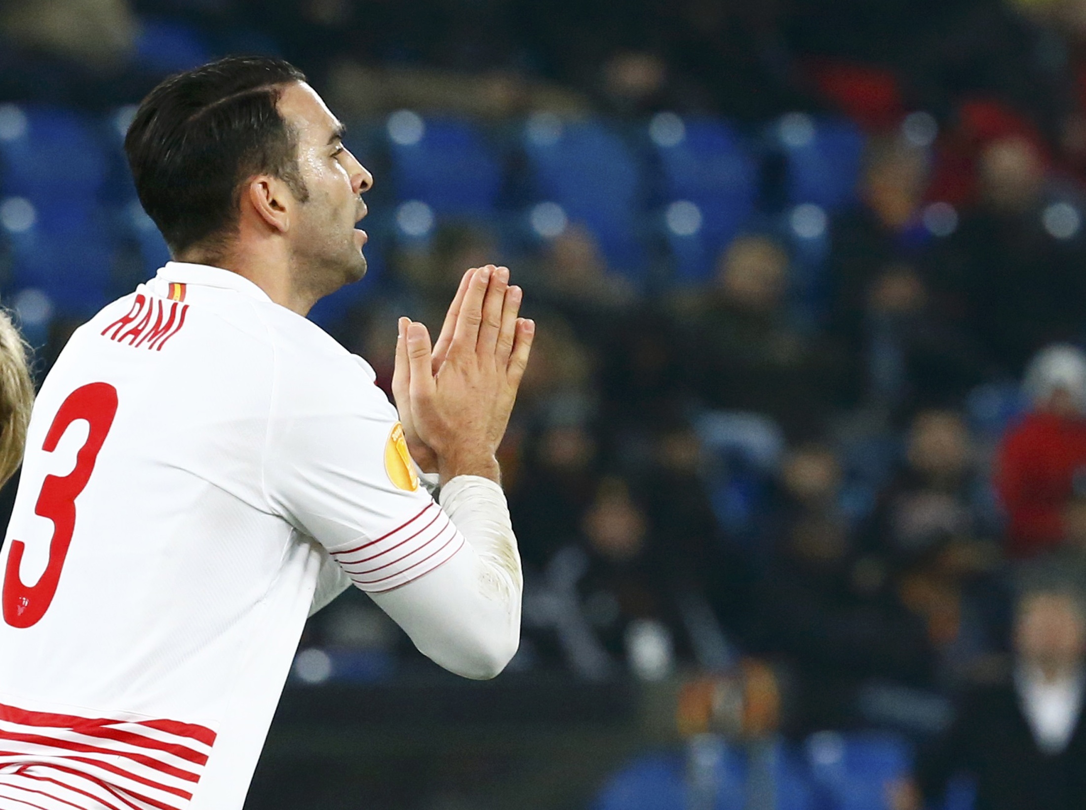 Football Soccer - Basel v Seville - UEFA Europa League R 16 - St. Jakob Park stadium, Basel, Switzerland - 10/03/2016 FC Sevilla's Adil Rami reacts against FC Basel REUTERS/Ruben Sprich