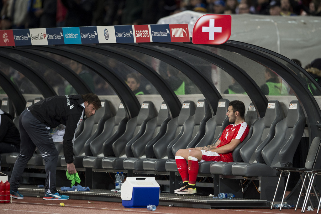 Swiss midfielder Renato Steffen reacts after the friendly soccer match between Switzerland and Bosnia Herzegovina at the Letzigrund Stadium in Zurich, Switzerland, Tuesday, March 29, 2016. (KEYSTONE/Ennio Leanza)