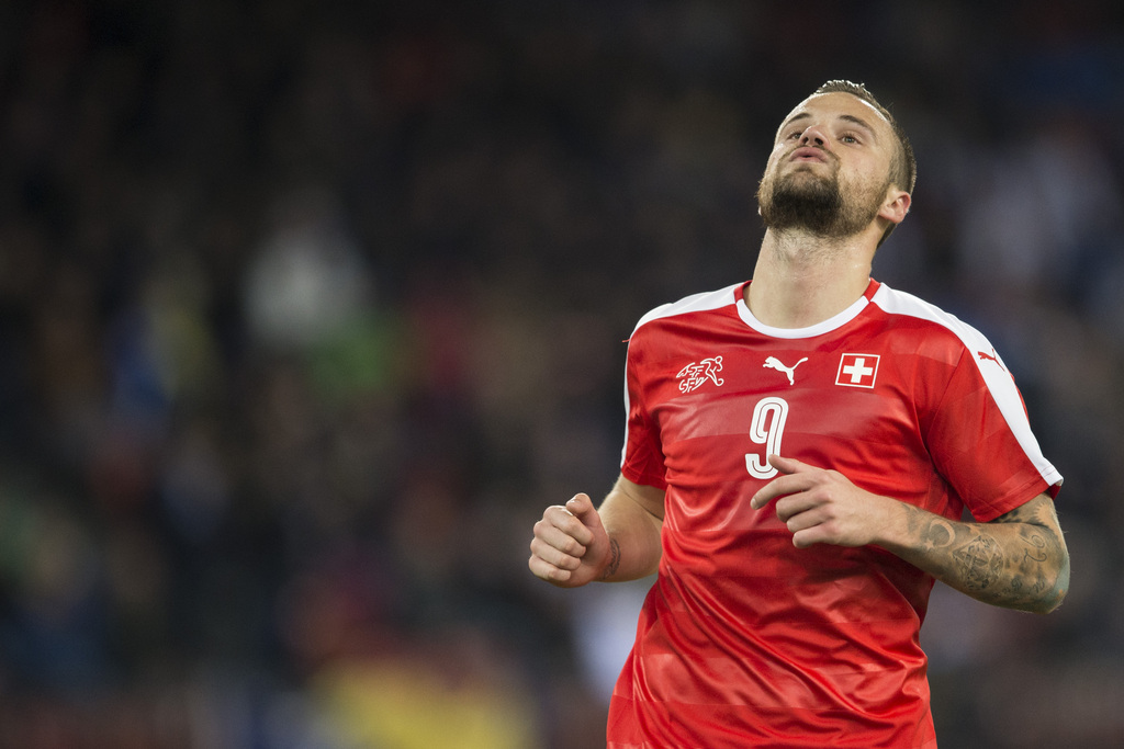 Swiss forward Haris Seferovic during the friendly soccer match between Switzerland and Bosnia Herzegovina at the Letzigrund Stadium in Zurich, Switzerland, Tuesday, March 29, 2016. (KEYSTONE/Ennio Leanza)