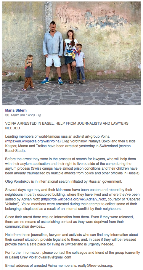 Dieser Aufruf kursierte auf Facebook und versetzte die linke Basler Kunst- und Slawistenszene in Aufregung.
