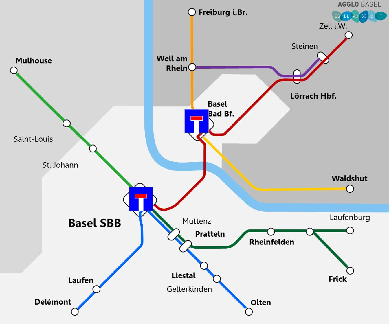 Sackgasse Basler Bahnhöfe: So verläuft das Bahnnetz im Moment durch Basel.