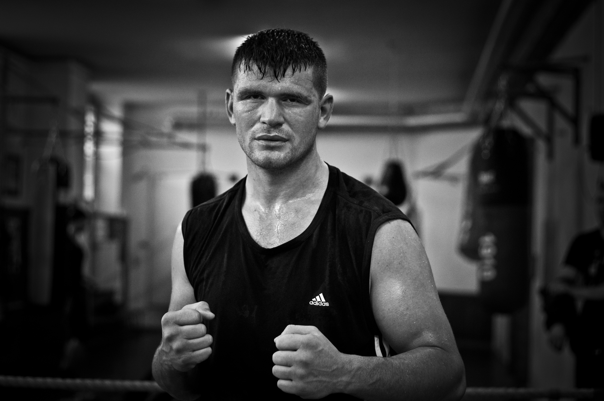 Arnold Gjergjaj im Sparring am 13. September 2014. Boxen, Boxclub Basel.