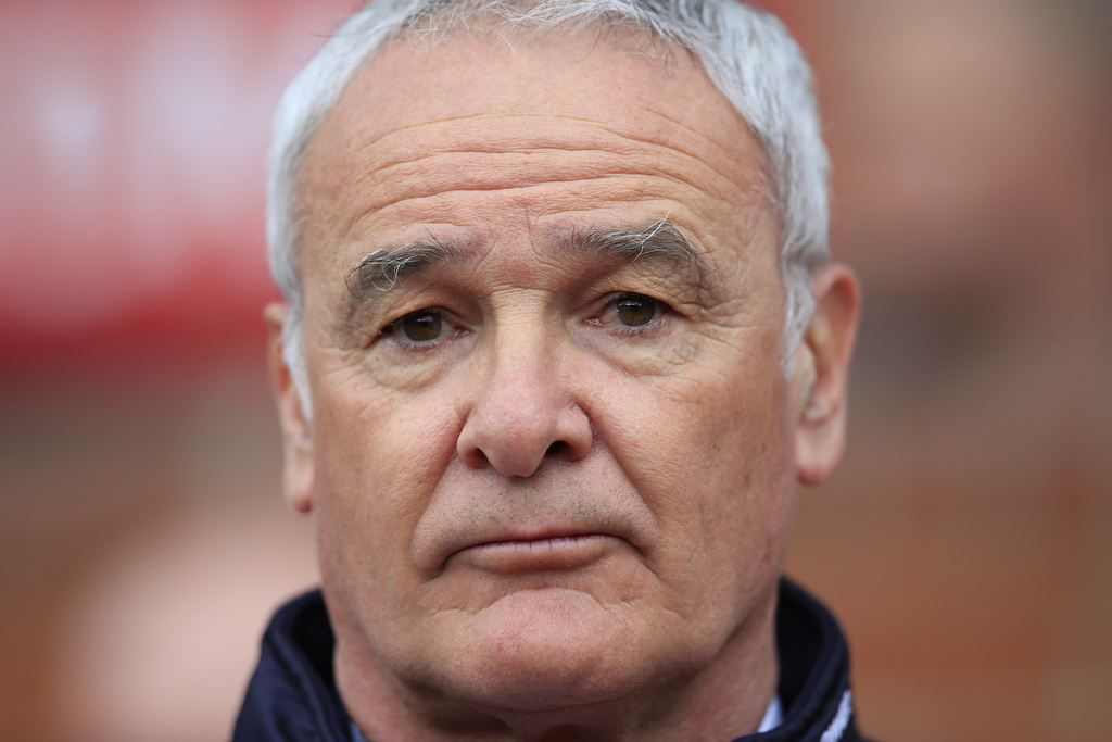 Leicester's manager Claudio Ranieri takes to the touchline before the English Premier League soccer match between Manchester United and Leicester at Old Trafford Stadium, Manchester, England, Sunday, May 1, 2016. (AP Photo/Jon Super)