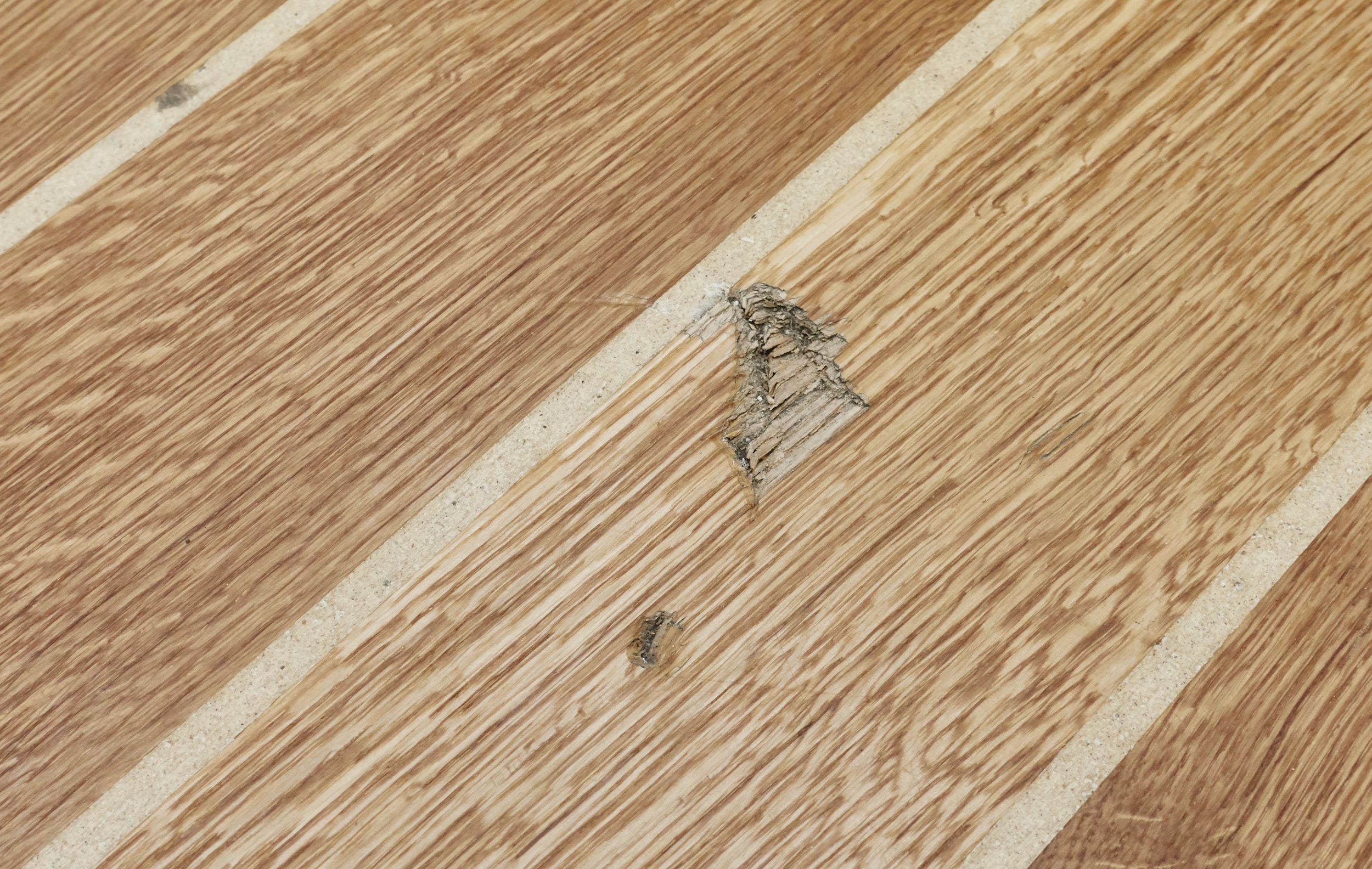 Der Holzboden wird nach der Ausstelung repariert.