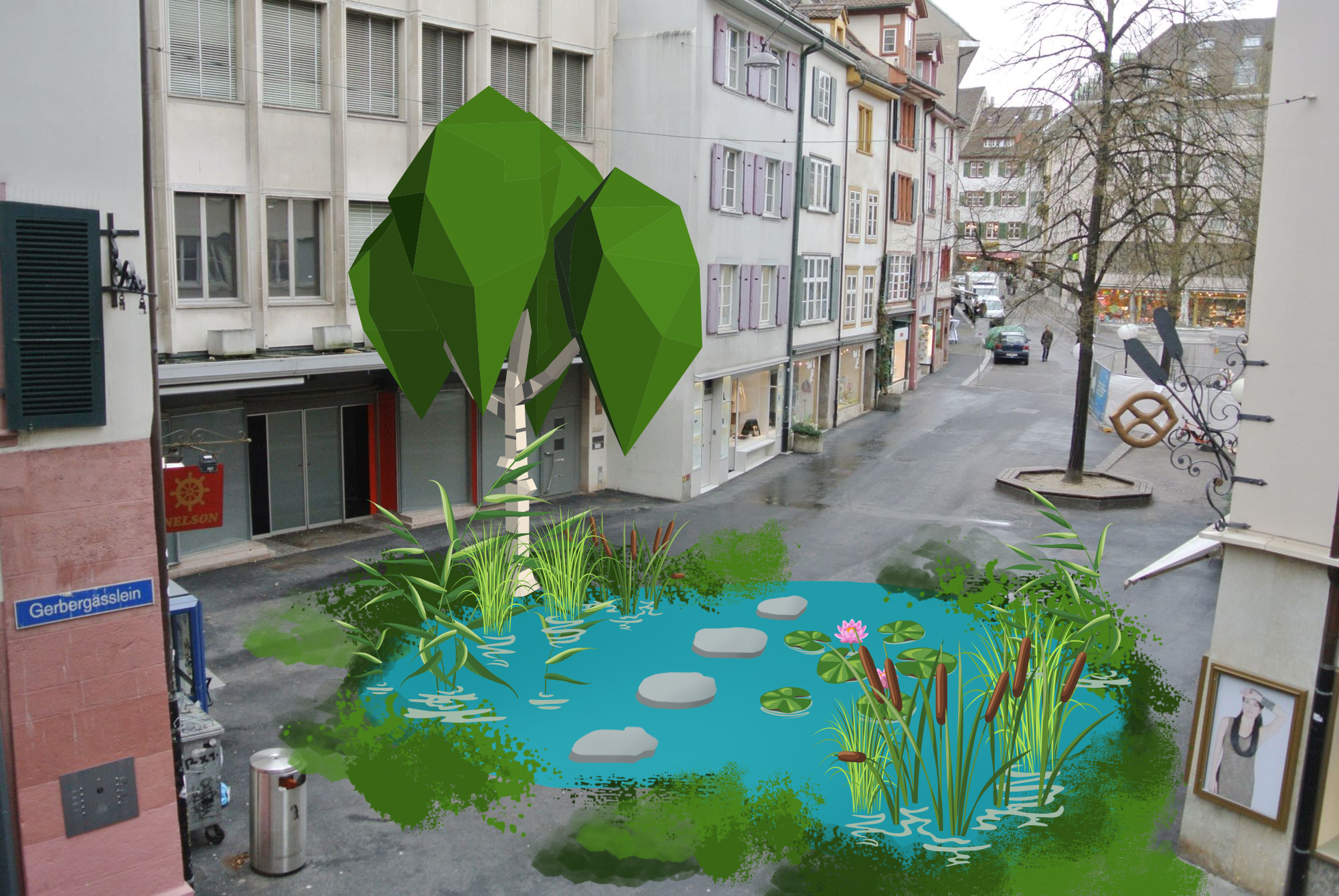 Ein Rümelin-Teich – wäre natürlich noch ausbaubar, aber das Wasser fliesst eigentlich weiter unten und unter dem Boden durch.