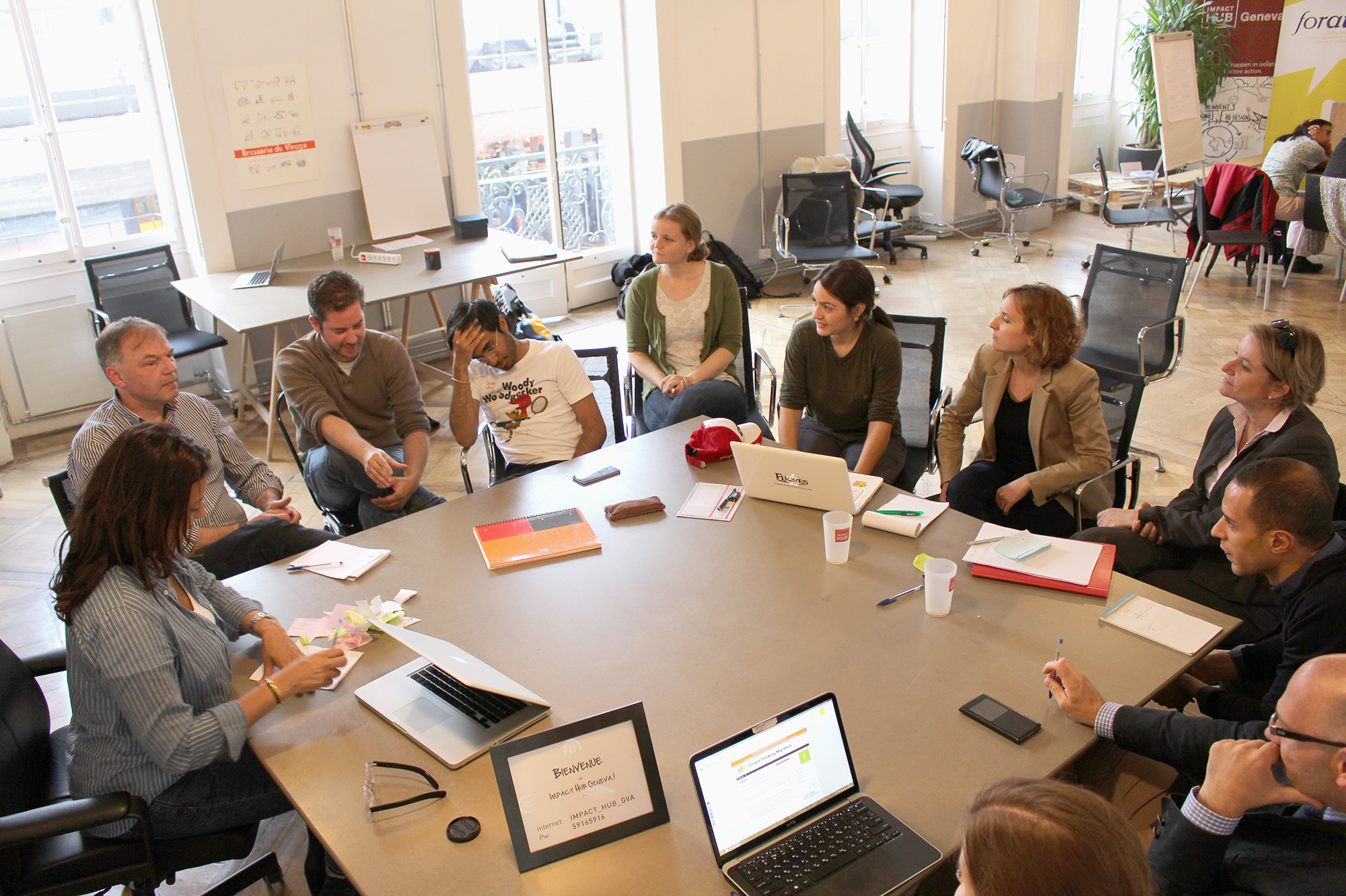 Eine der Diskussionsrunden am Migration Policy Hack in Genf vom 1. Juni 2016.