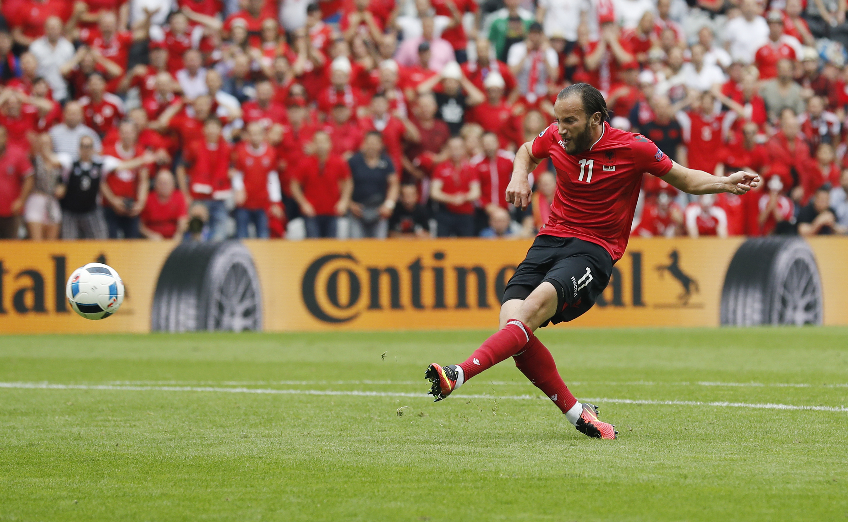 Football Soccer - Albania v Switzerland - EURO 2016 - Group A - Stade Bollaert-Delelis, Lens, France - 11/6/16 Albania's Shkelzen Gashi shoots at goal REUTERS/Darren Staples Livepic