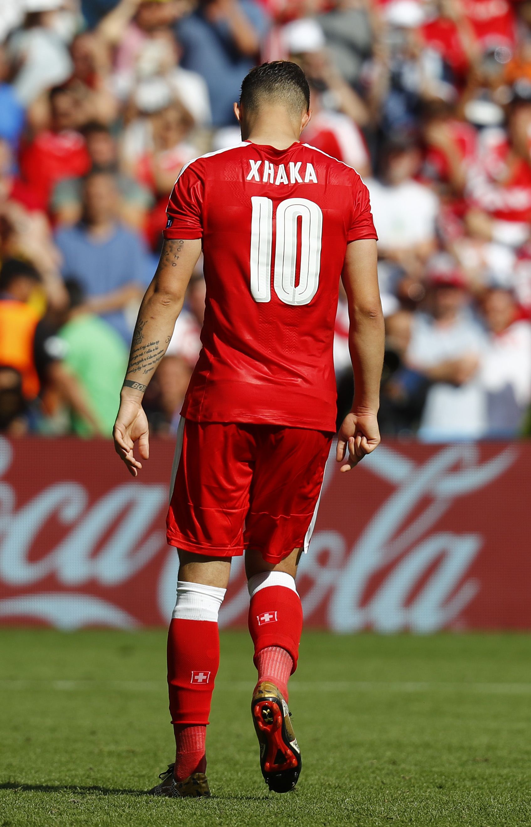 Football Soccer - Switzerland v Poland - EURO 2016 - Round of 16 - Stade Geoffroy-Guichard, Saint-�tienne, France - 25/6/16 Switzerland's Granit Xhaka reacts after missing during the penalty shootout REUTERS/Kai Pfaffenbach Livepic