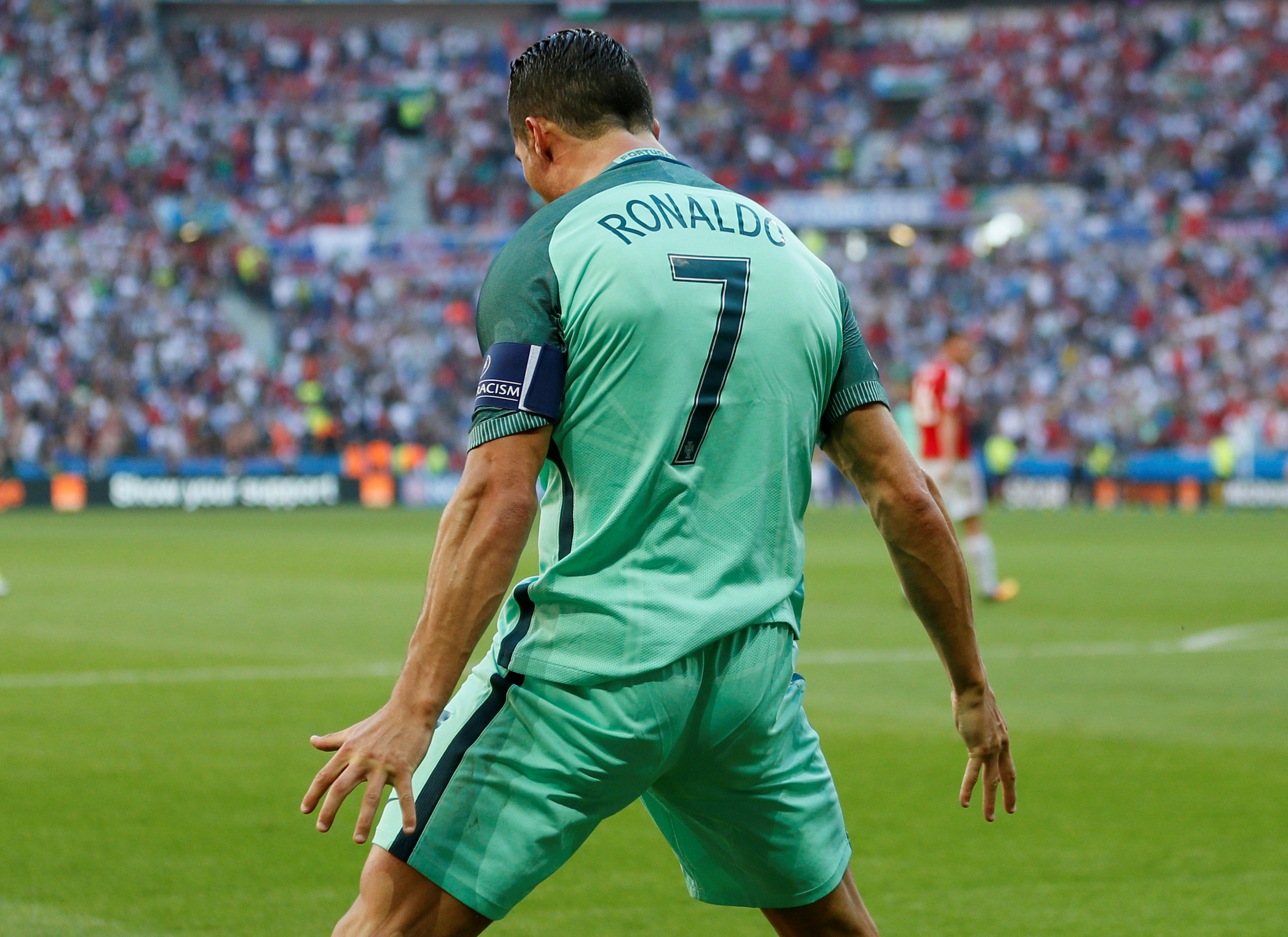 Football Soccer - Hungary v Portugal - EURO 2016 - Group F - Stade de Lyon, Lyon, France - 22/6/16Portugal's Cristiano Ronaldo celebrates after scoring their second goalREUTERS/Robert PrattaLivepic TPX IMAGES OF THE DAY
