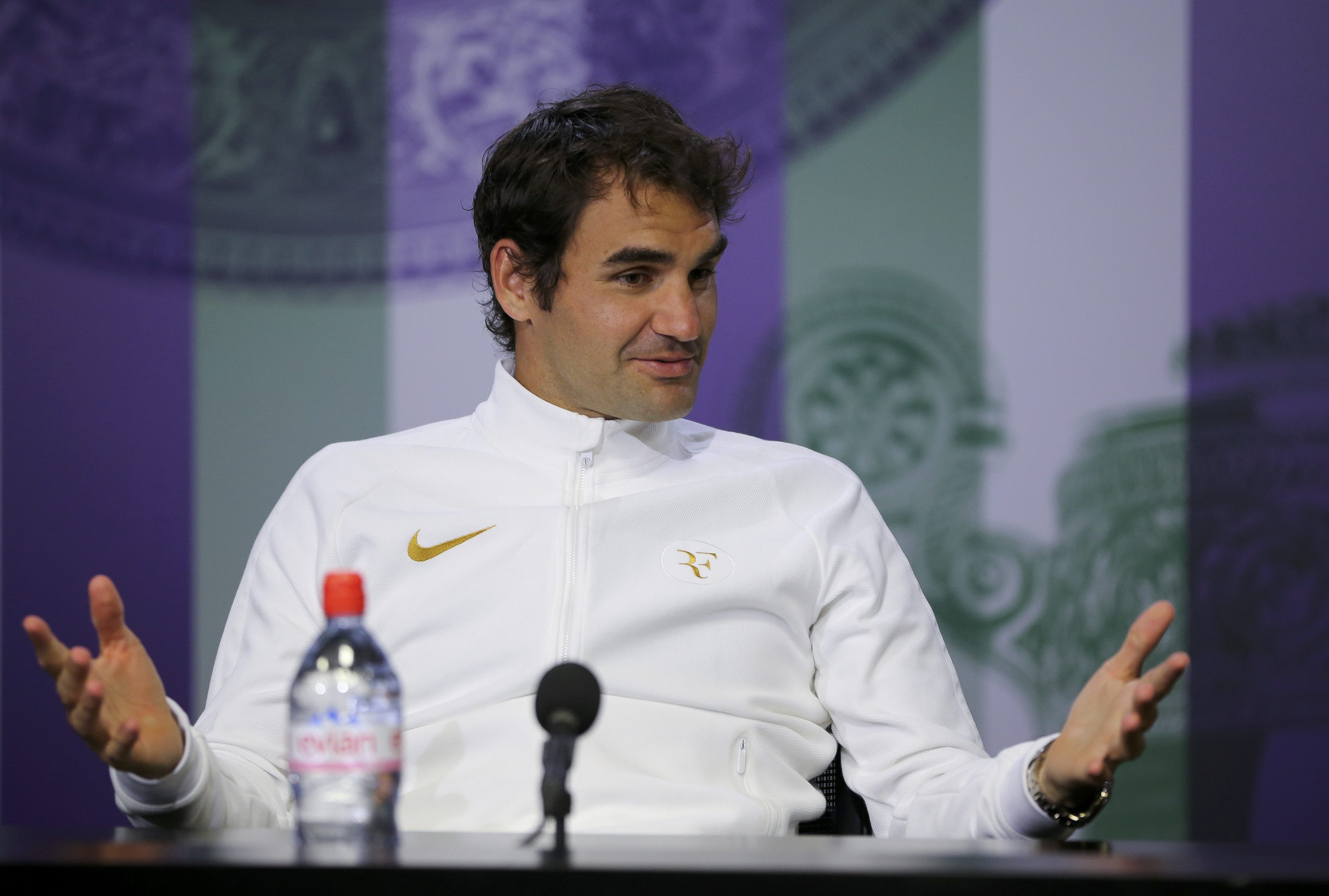 Britain Tennis - Wimbledon - All England Lawn Tennis & Croquet Club, Wimbledon, England - 8/7/16 Switzerland's Roger Federer during a press conference after losing his semi final match to Canada's Milos Raonic REUTERS/Gary Hershorn/Pool