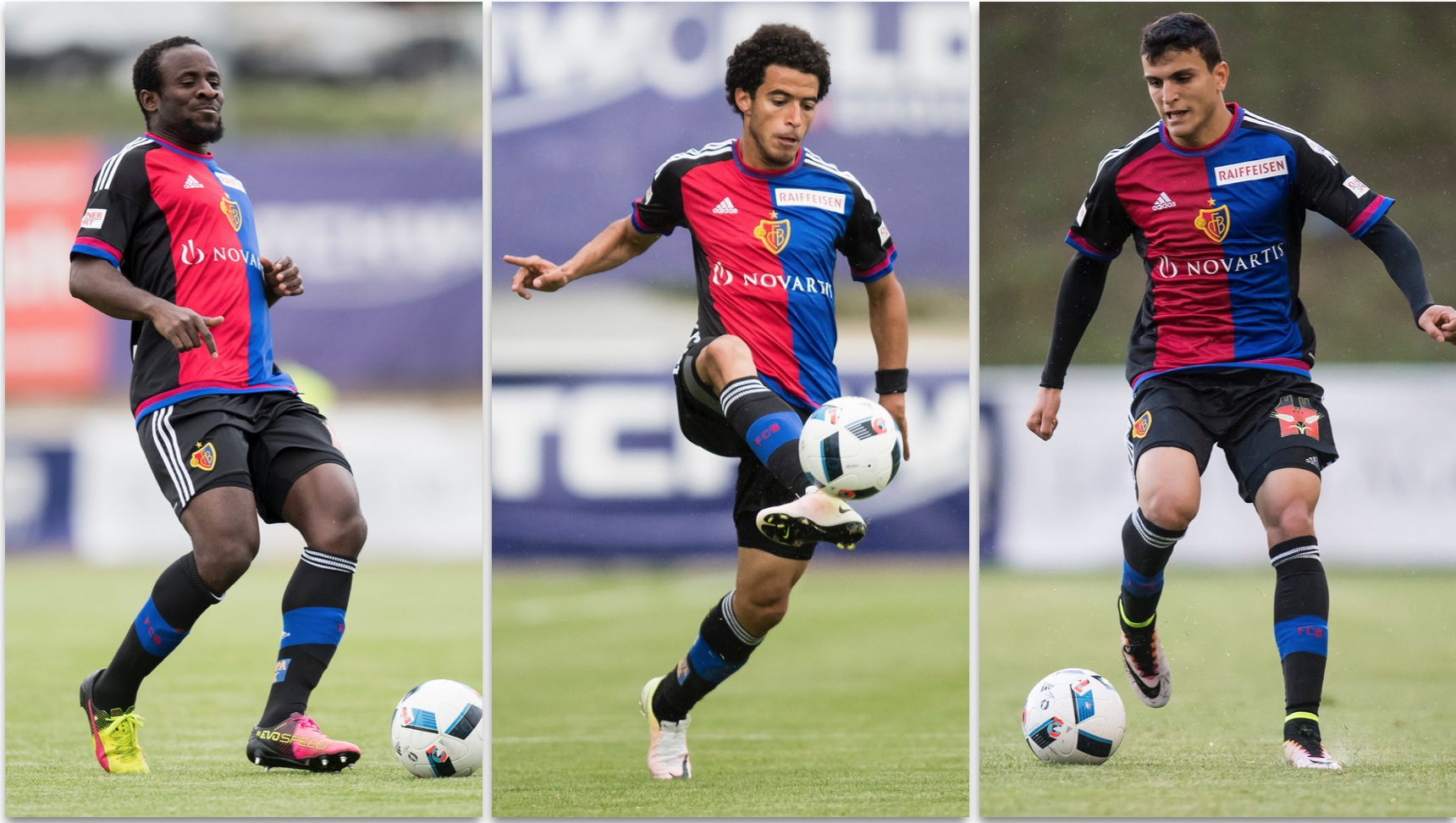 FC Basel, 2016/17: Seydou Doumbia (links), Omar Gaber und Mohamed Elyounoussi