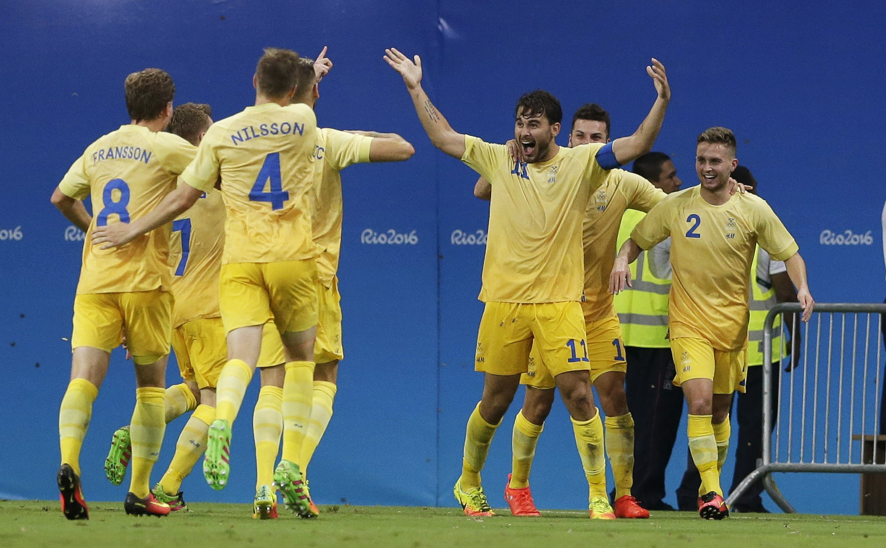 2016 Rio Olympics - Soccer - Preliminary - Men's First Round - Group B Sweden v Colombia - Amazonia Stadium - Manaus, Brazil - 04/08/2016. Astrit Ajdarevic (SWE) of Sweden celebrates after scoring a goal. REUTERS/Bruno Kelly FOR EDITORIAL USE ONLY. NOT FOR SALE FOR MARKETING OR ADVERTISING CAMPAIGNS.