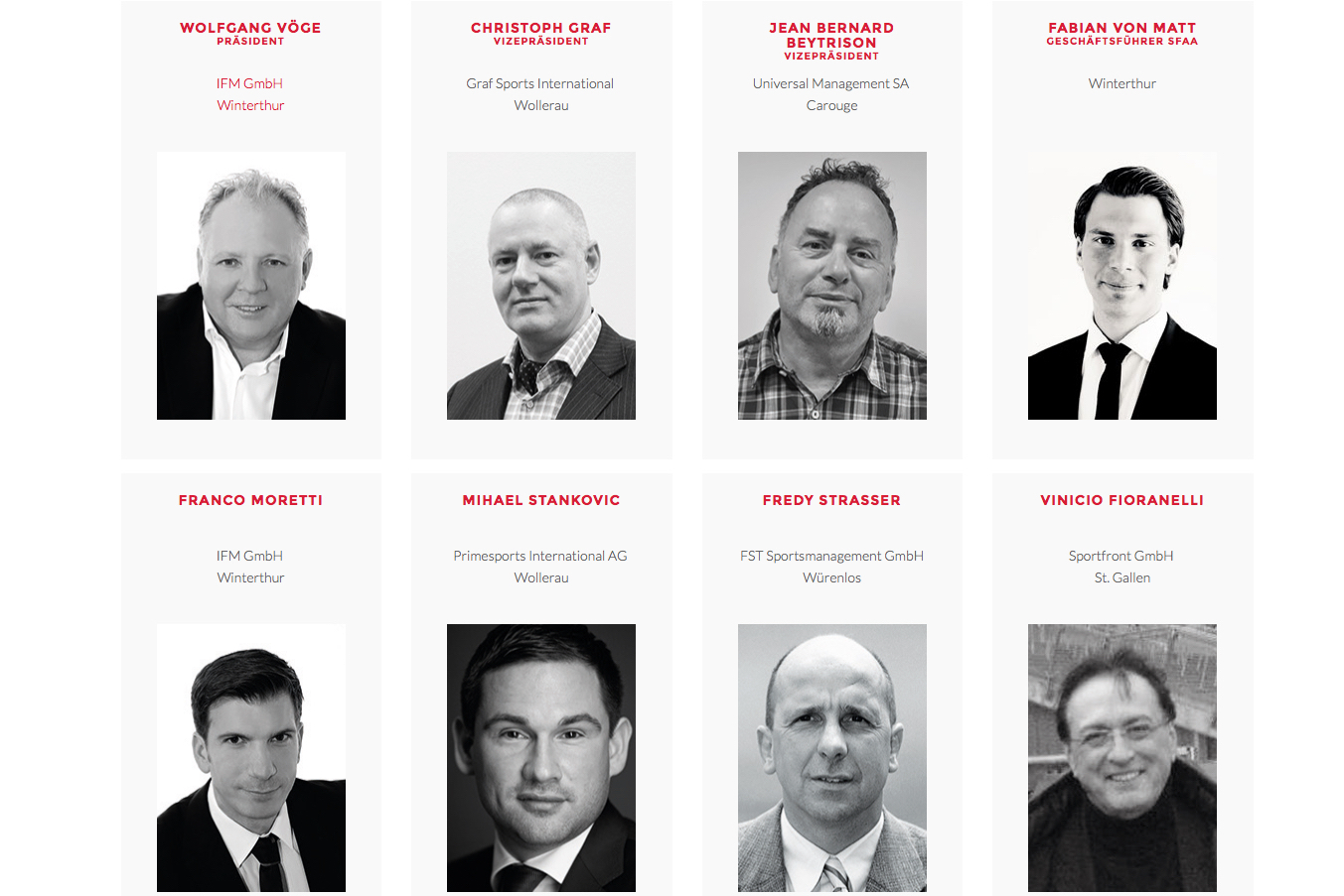 Im Präsidim des Branchenverbandes der Swiss Football Agents Association SFAA versammelt: einige der grossen Player unter den Spielervermittlern in der Schweiz.